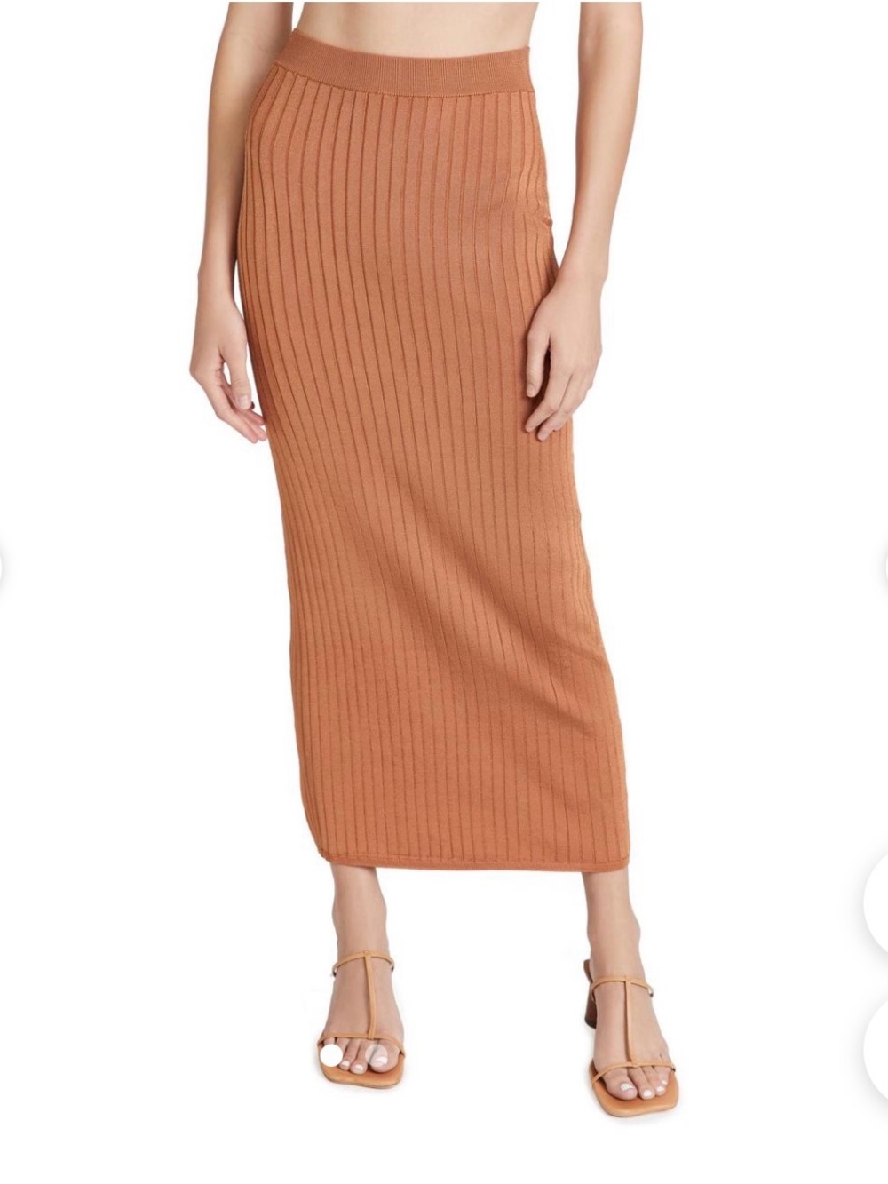Free People Ribbed Midi Skirt in Camel Brown / Burnt Orange